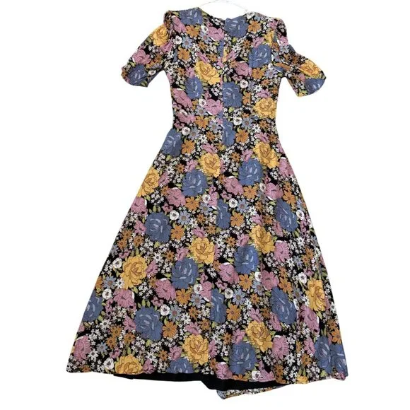 WAYF Floral Maxi Dress Front Tie Cutout Short Sleeves Multicolor Size M - Picture 4 of 6